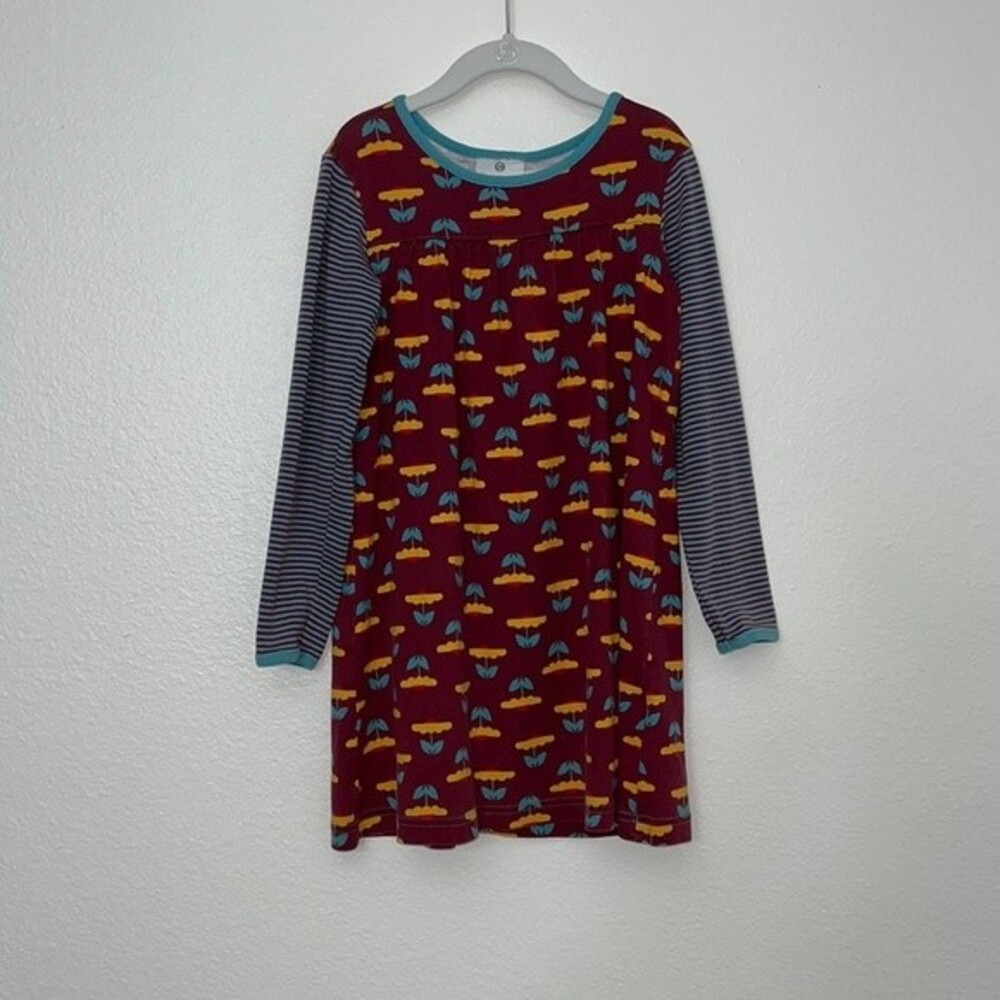 Hanna Anderson long sleeve girl dress 6-7 (120) burgundy teal floral